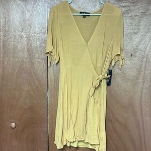 my philosophy golden yellow wrap dress Ava Faux Wrap Wiggle Dress in Golden Mustard Satin